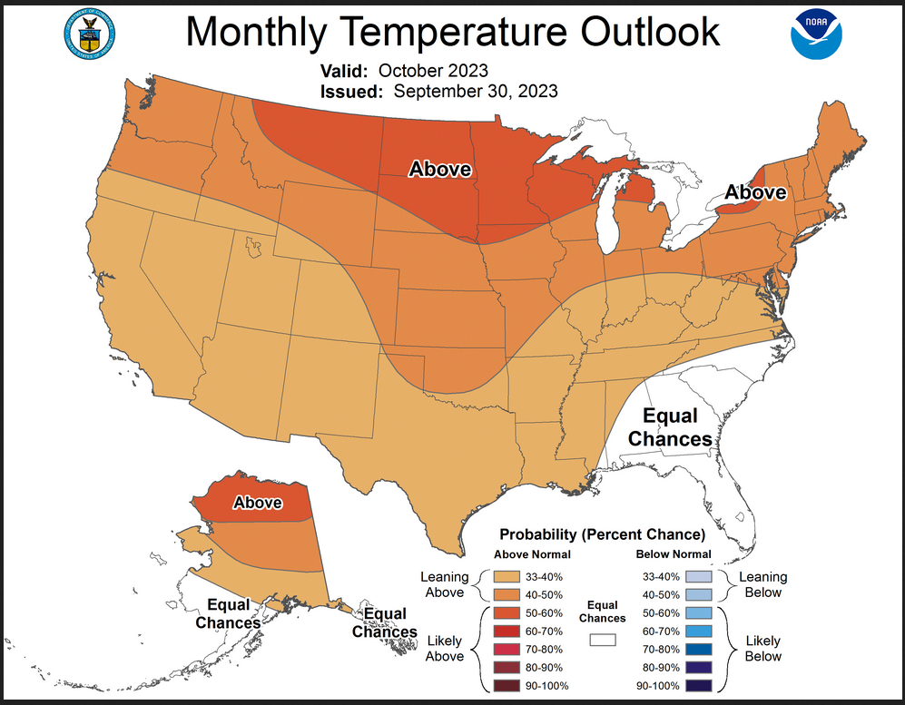 NOAA Updates its October 2023 Weather Outlook on September 30, 2023